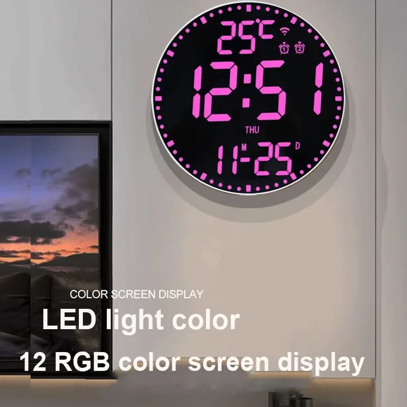 Tuya APP Smart Wifi Wall Clock RGB Calendar Clock Living Room Digital Wall Clock App Intelligent Control Colorful LED Wall Calendar Clock Date Temperature Display — view 6