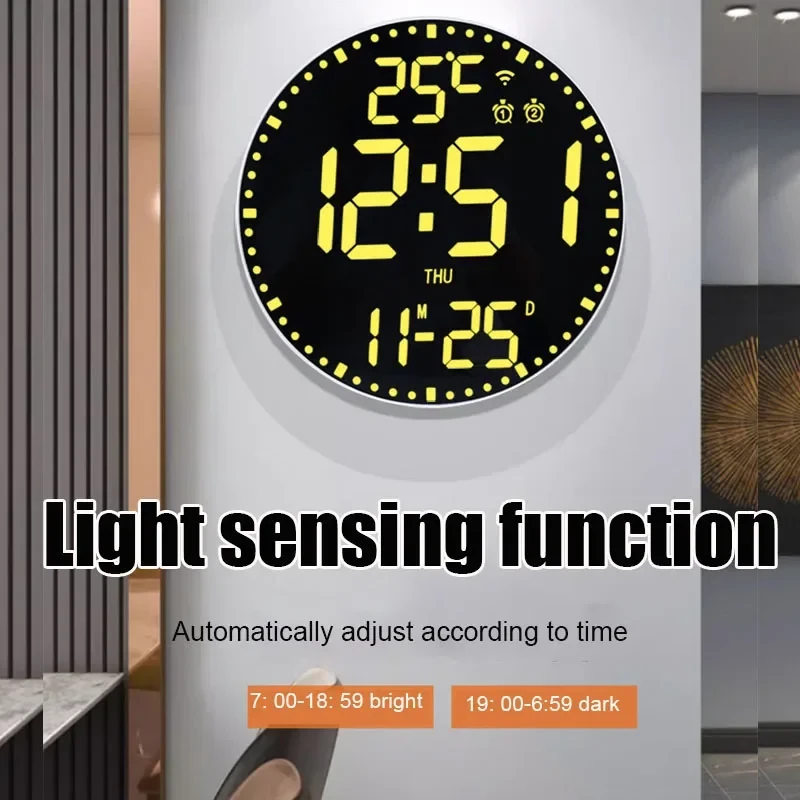 Tuya APP Smart Wifi Wall Clock RGB Calendar Clock Living Room Digital Wall Clock App Intelligent Control Colorful LED Wall Calendar Clock Date Temperature Display — view 8