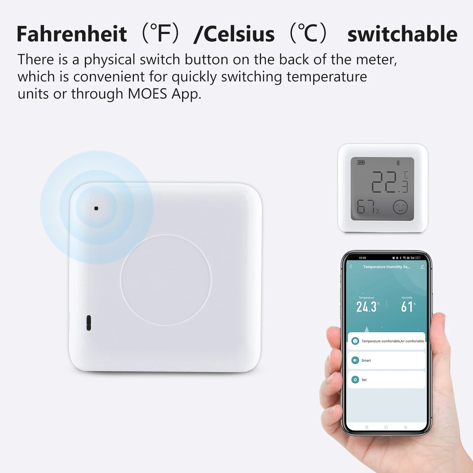 Tuya bluetooth Smart LCD Screen Digital Thermometer Temperature Humidity Sensor Moisture Meter App Remote Control — view 6