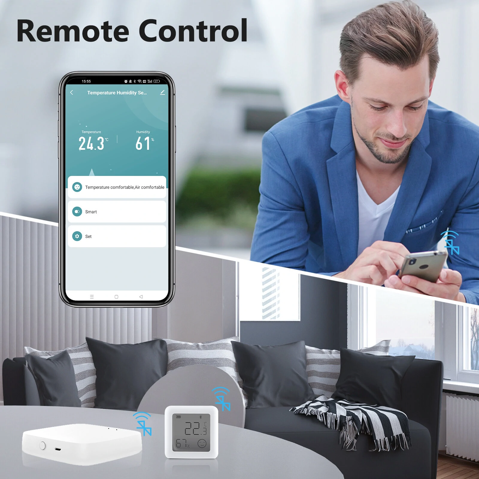 Tuya bluetooth Smart LCD Screen Digital Thermometer Temperature Humidity Sensor Moisture Meter App Remote Control — view 7