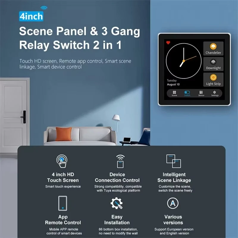 Tuya Smart Home Multiple Zigbee3.0 Control Panel 4-inch LCD Touch Screen 3 Gang Smart Switch APP Remote Control Zigbe Gateway Required — view 4