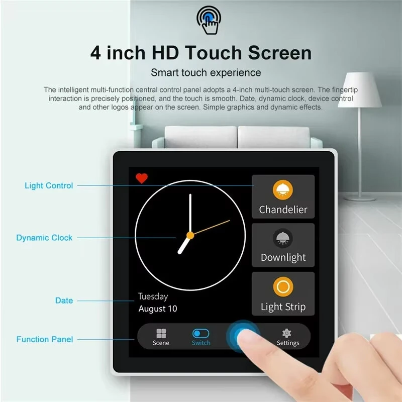 Tuya Smart Home Multiple Zigbee3.0 Control Panel 4-inch LCD Touch Screen 3 Gang Smart Switch APP Remote Control Zigbe Gateway Required — view 6