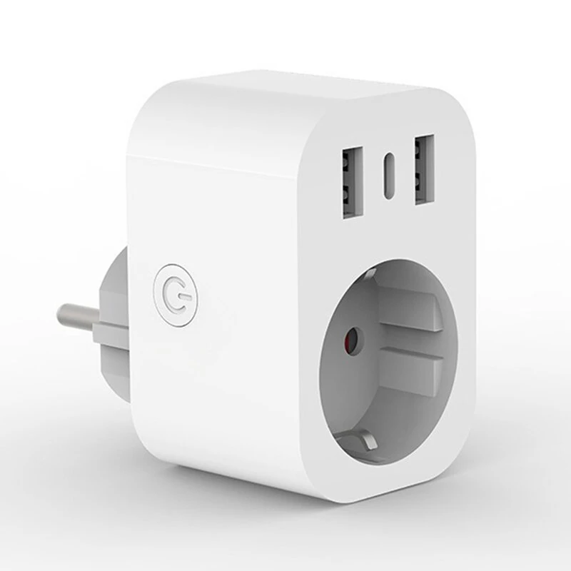 Tuya Smart WiFi Socket EU Plug with USB/Type-C Charging Port Timing Function Phone Remote Control Voice Control with Alexa Google Assistant