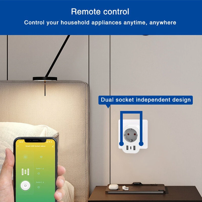 Tuya Smart WiFi Socket EU Plug with USB/Type-C Charging Port Timing Function Phone Remote Control Voice Control with Alexa Google Assistant — view 4