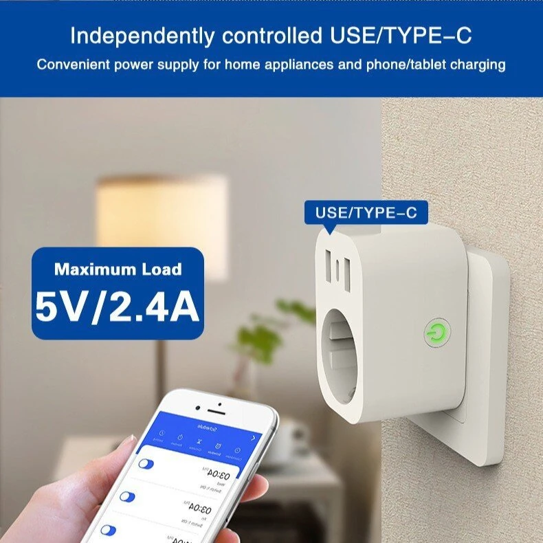 Tuya Smart WiFi Socket EU Plug with USB/Type-C Charging Port Timing Function Phone Remote Control Voice Control with Alexa Google Assistant — view 7