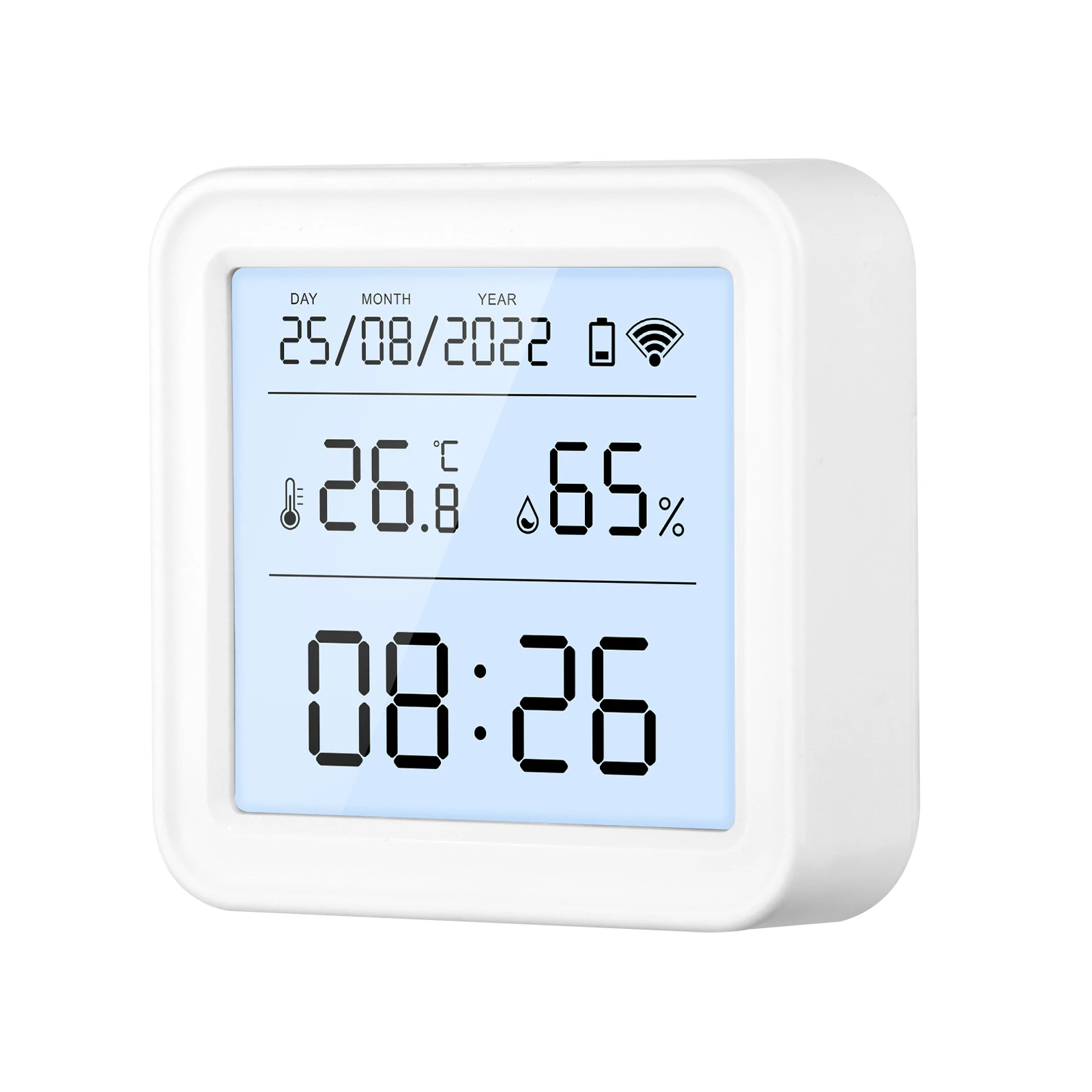 Tuya TH08 Wi-Fi Zigbe Temperature Humidity Sensor Hygrometer Wireless Alexa Google Compatible Backlight Feature Low Battery Reminder Remote Home Monitoring 24H Time Display — view 3
