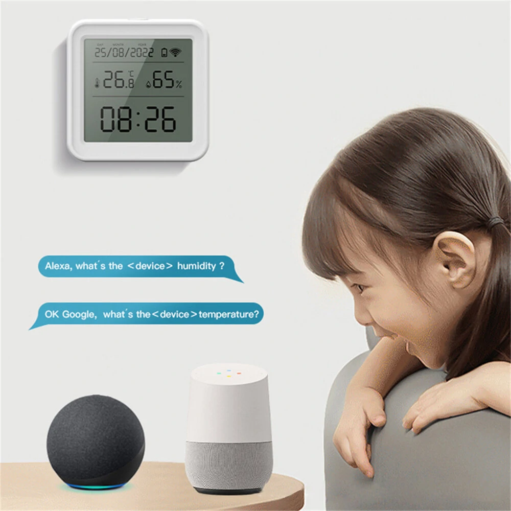Tuya TH08 Wi-Fi Zigbe Temperature Humidity Sensor Hygrometer Wireless Alexa Google Compatible Backlight Feature Low Battery Reminder Remote Home Monitoring 24H Time Display — view 4