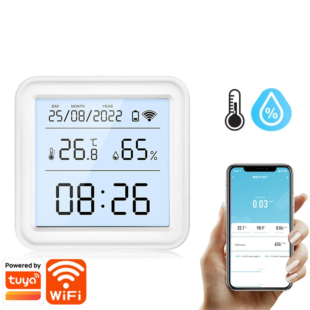 Tuya TH08 Wi-Fi Zigbe Temperature Humidity Sensor Hygrometer Wireless Alexa Google Compatible Backlight Feature Low Battery Reminder Remote Home Monitoring 24H Time Display — view 8