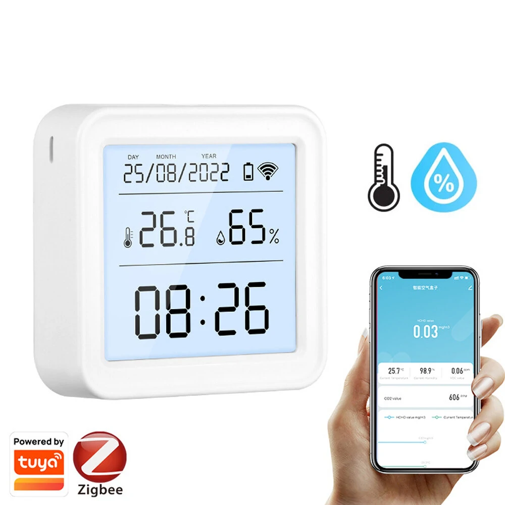 Tuya TH08 Wi-Fi Zigbe Temperature Humidity Sensor Hygrometer Wireless Alexa Google Compatible Backlight Feature Low Battery Reminder Remote Home Monitoring 24H Time Display — view 9