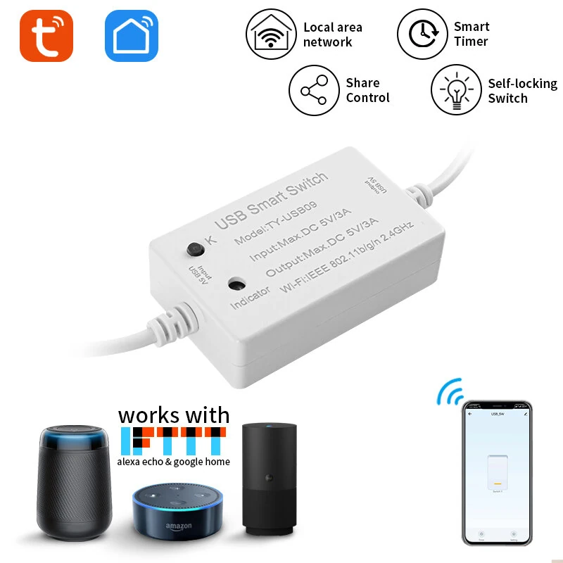 Tuya USB Smart WiFi Switch Controller Universal Breakers Timing Function Smart Life for USB Appliances Voice Control with Alexa Google Home — view 2