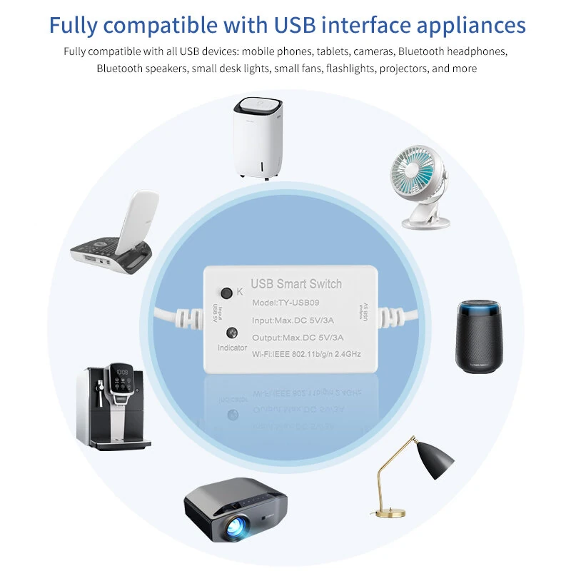 Tuya USB Smart WiFi Switch Controller Universal Breakers Timing Function Smart Life for USB Appliances Voice Control with Alexa Google Home — view 3
