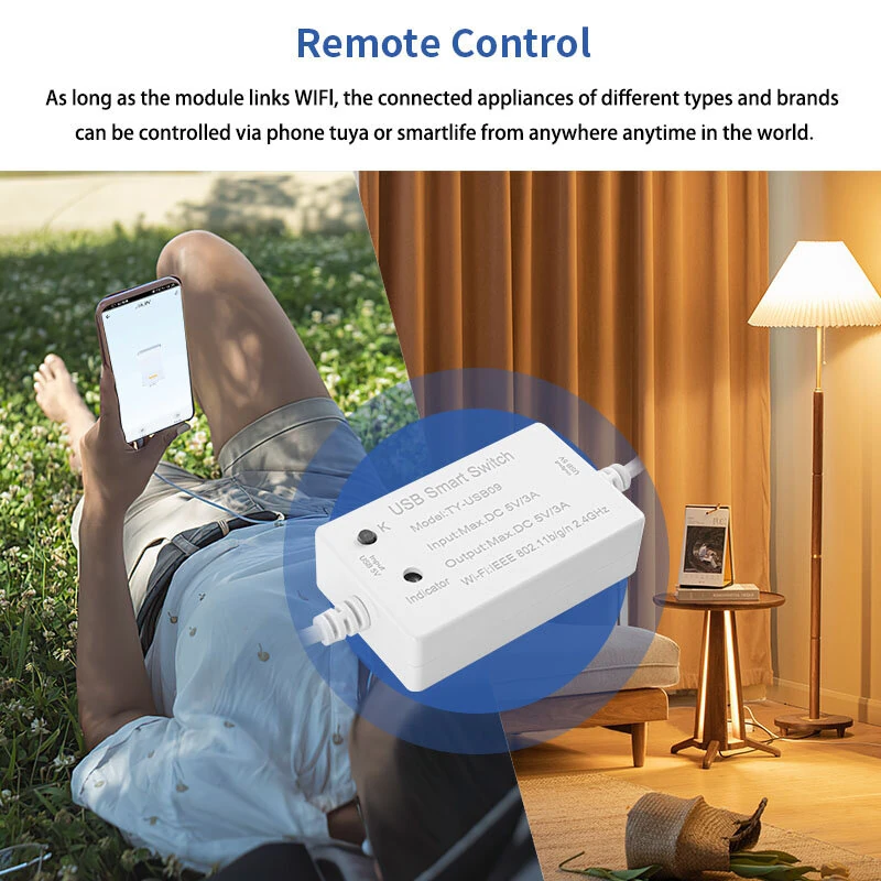 Tuya USB Smart WiFi Switch Controller Universal Breakers Timing Function Smart Life for USB Appliances Voice Control with Alexa Google Home — view 5