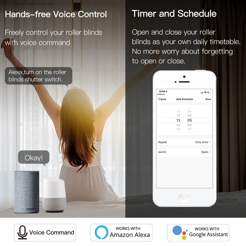 Tuya WiFi Smart RF433 Blind Shutter Curtain Switch with Remote APP Timing Function Voice Control with Alexa Google Assistant — view 2