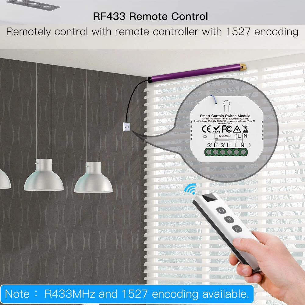Tuya WiFi Smart RF433 Blind Shutter Curtain Switch with Remote APP Timing Function Voice Control with Alexa Google Assistant — view 4