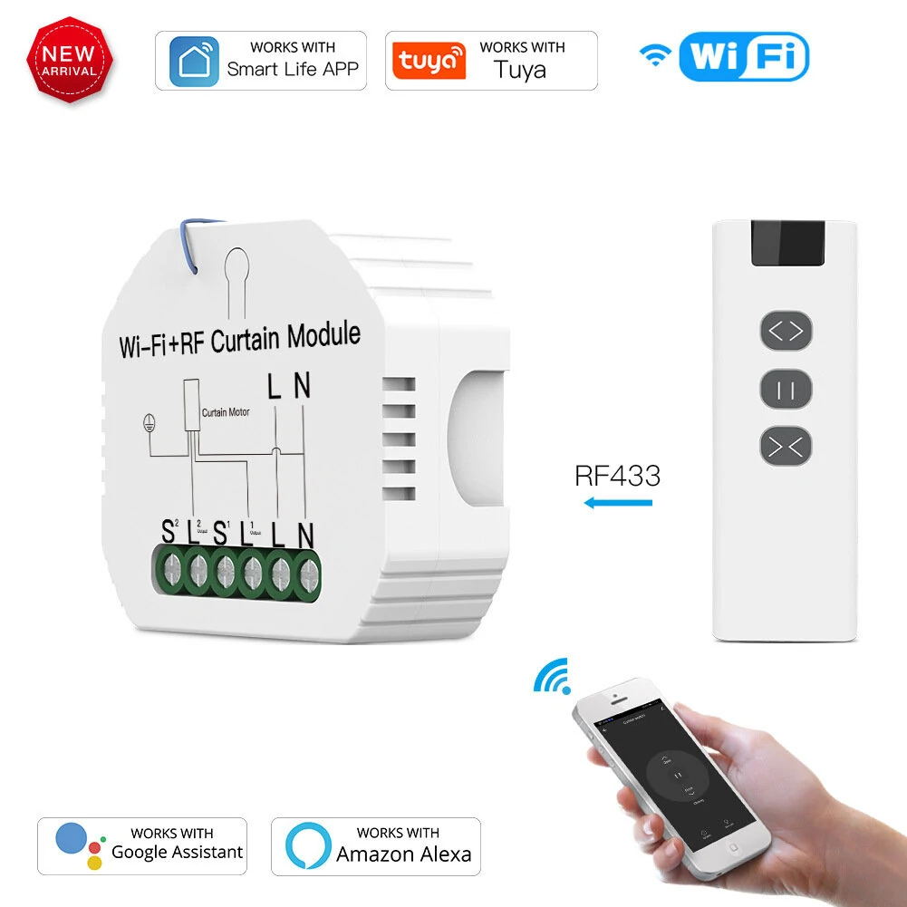 Tuya WiFi Smart RF433 Blind Shutter Curtain Switch with Remote APP Timing Function Voice Control with Alexa Google Assistant — view 7