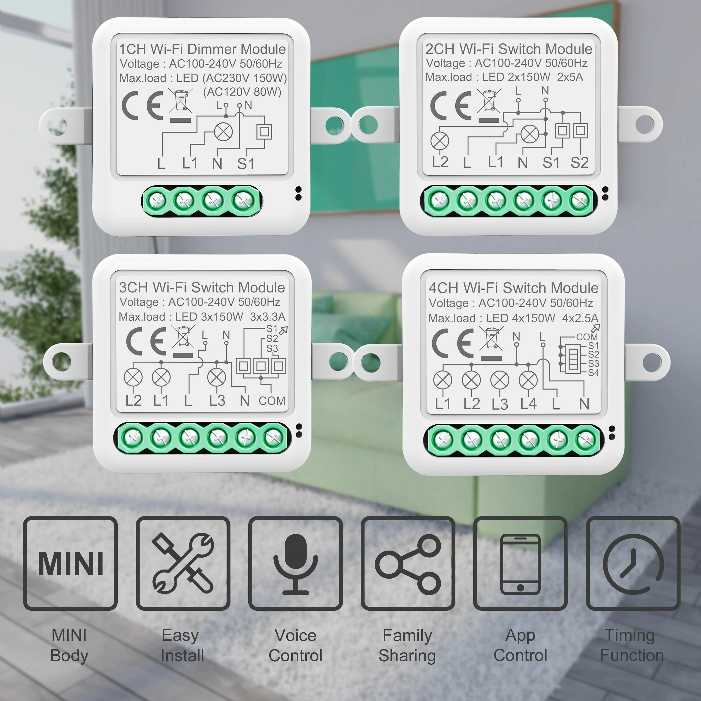 Tuya WiFi Smart Switch Module Electrical Switching 1/2/3/4Gang Lighting Switch Module Mobile APP Control — view 2