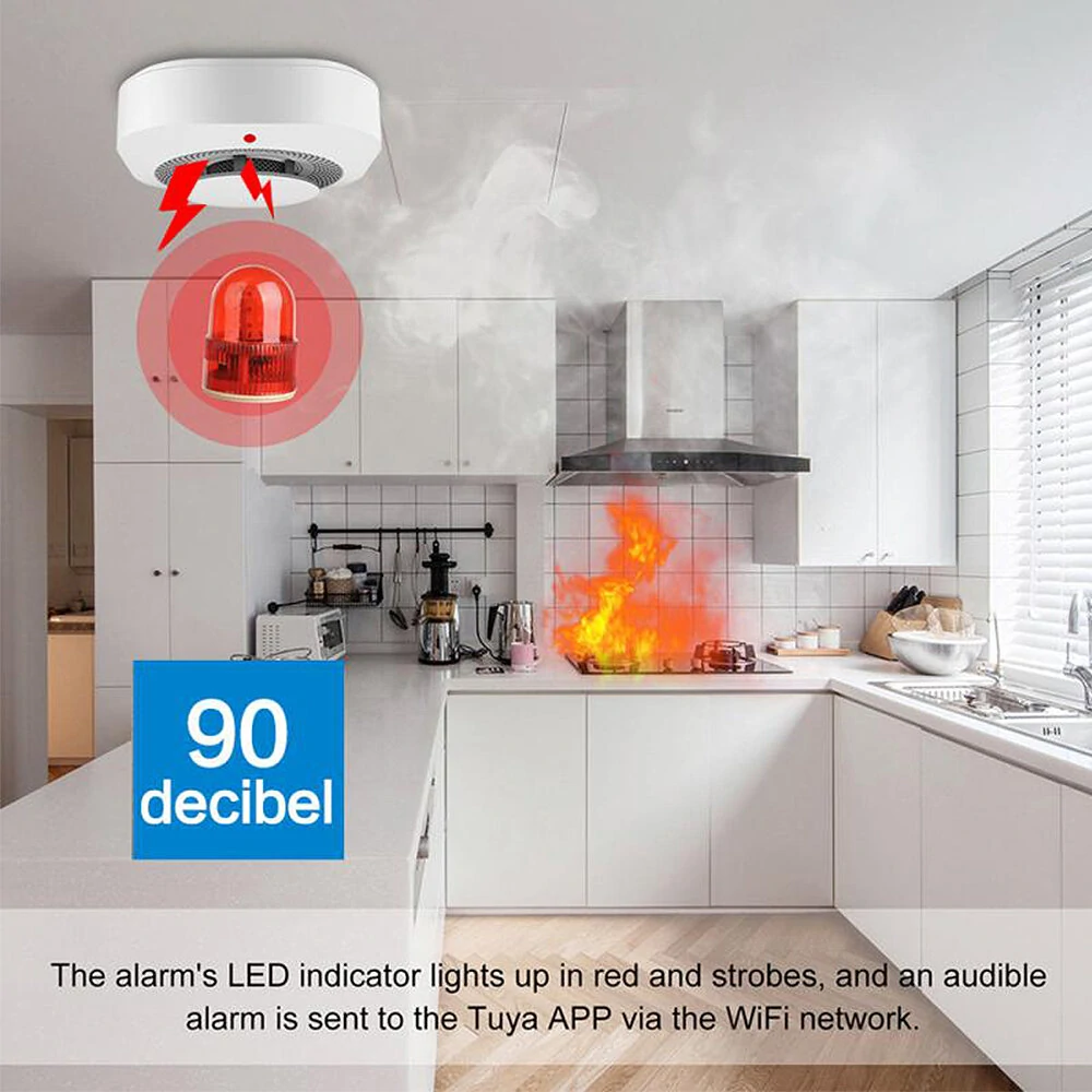 Tuya Wifi Smoke Sensor Fire Detect Alarm Smart Home Security Fire Protection Work with Alexa Google Home — view 4