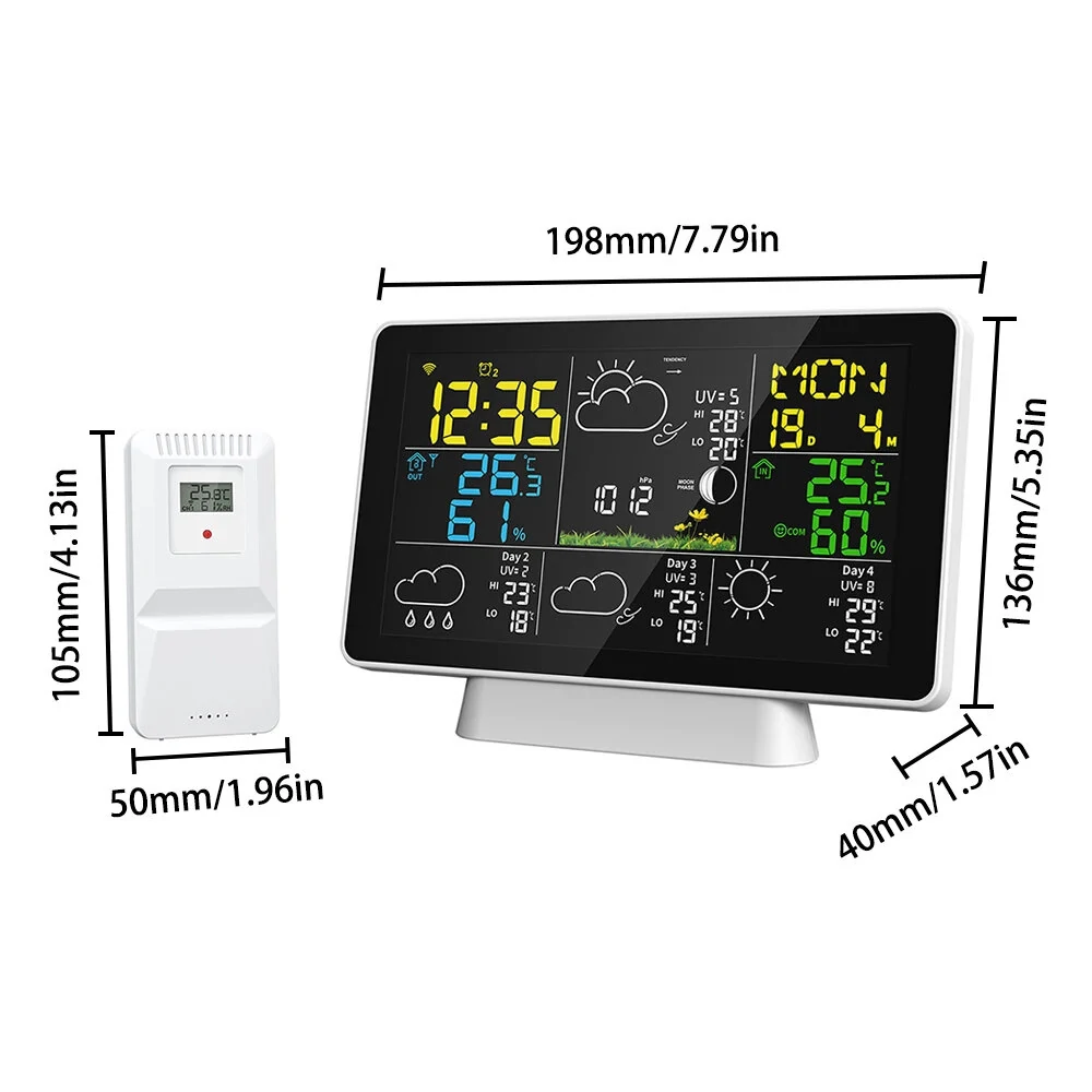 Tuya Wifi Wireless Weather Station Alarm Clock With 7.5 Inch Display / Atomic Clock / Weather Forecast / Outdoor Thermometer / Air Pressure / Moon Phase — view 11