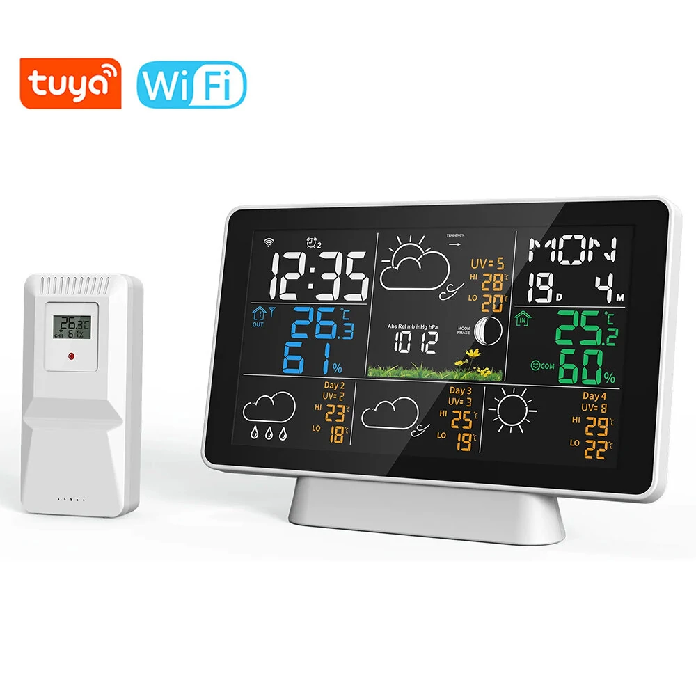 Tuya Wifi Wireless Weather Station Alarm Clock With 7.5 Inch Display / Atomic Clock / Weather Forecast / Outdoor Thermometer / Air Pressure / Moon Phase — view 2