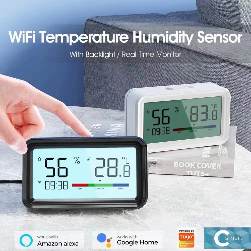 Tuya WiFi ZigBe Temperature Humidity Sensor with Screen Time Display Smart Home Indoor Hygrometer Voice Control with Alexa Google Smart Life — view 3