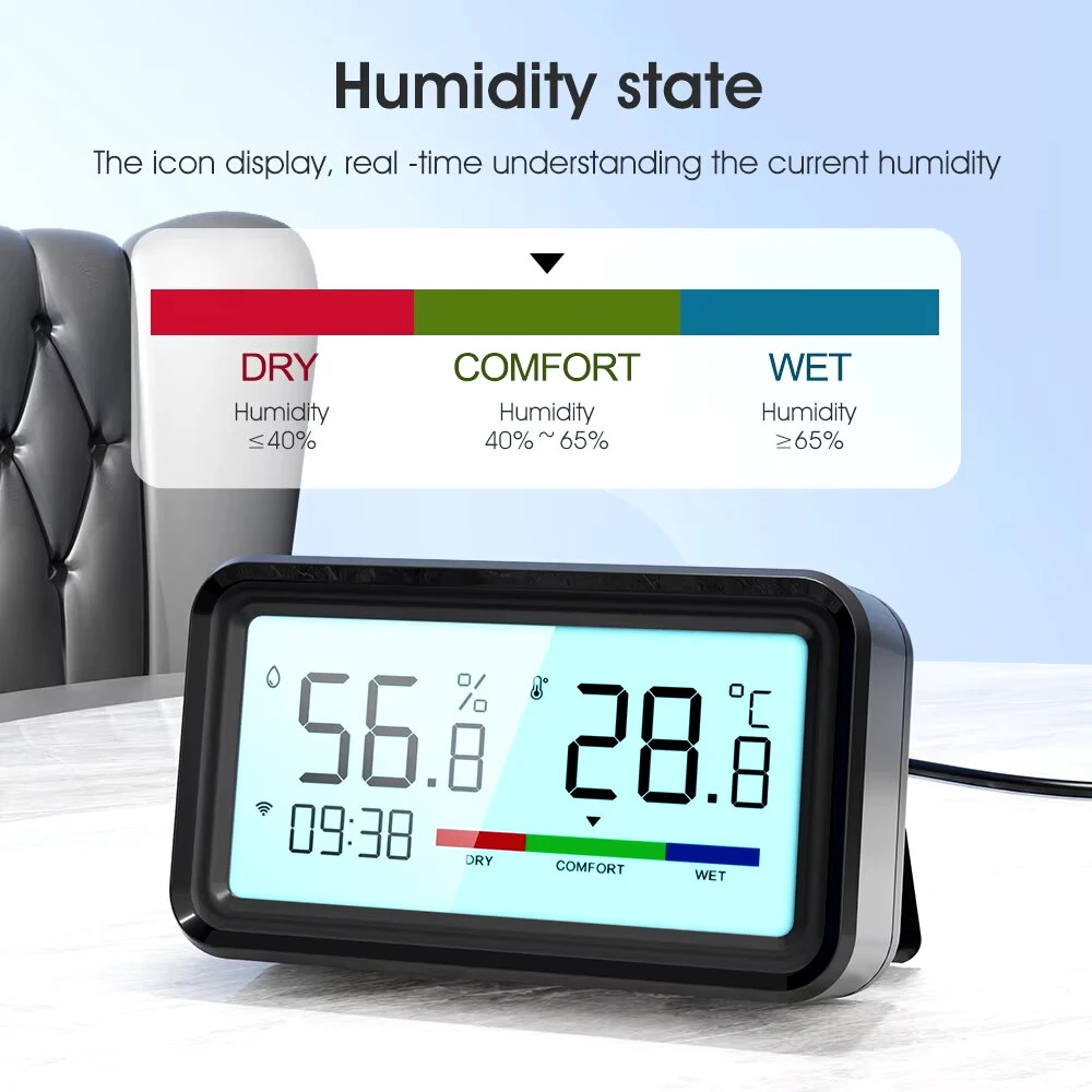 Tuya WiFi ZigBe Temperature Humidity Sensor with Screen Time Display Smart Home Indoor Hygrometer Voice Control with Alexa Google Smart Life — view 4