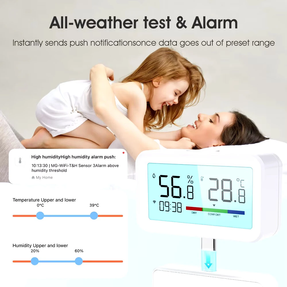 Tuya WiFi ZigBe Temperature Humidity Sensor with Screen Time Display Smart Home Indoor Hygrometer Voice Control with Alexa Google Smart Life — view 5