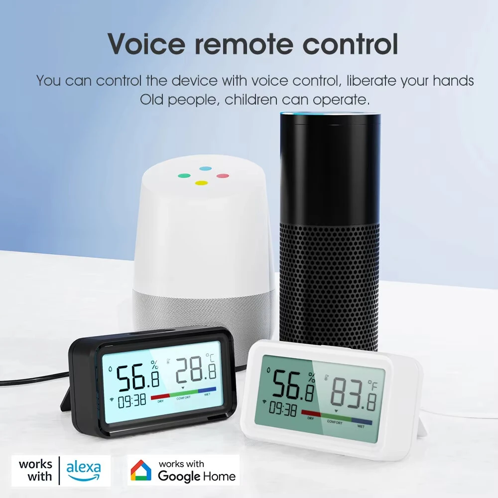 Tuya WiFi ZigBe Temperature Humidity Sensor with Screen Time Display Smart Home Indoor Hygrometer Voice Control with Alexa Google Smart Life — view 6