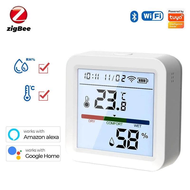 Tuya WiFi/Zigbee Smart Home Temperature Humidity Sensor with Backlight Hygrometer Thermometer Monitoring Sensor Support Alexa Google Home APP Control — view 2