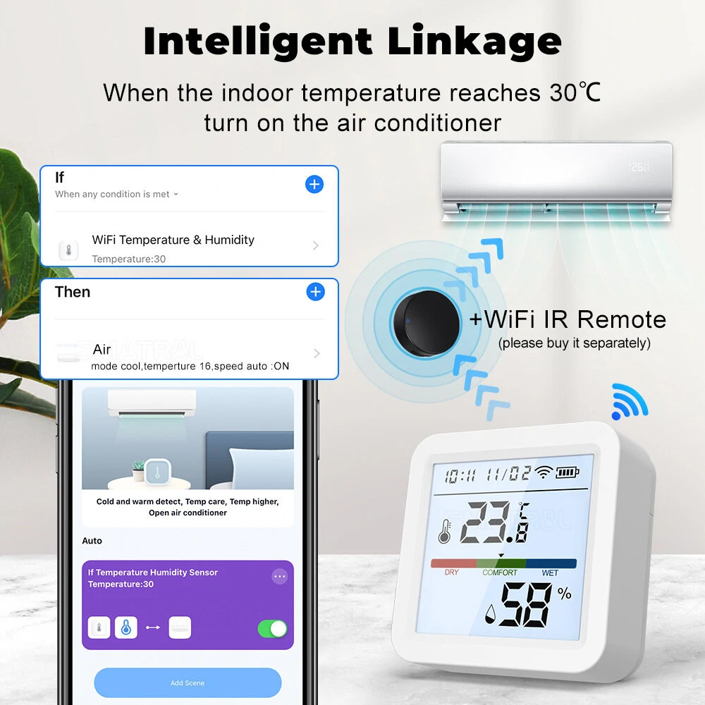 Tuya WiFi/Zigbee Smart Home Temperature Humidity Sensor with Backlight Hygrometer Thermometer Monitoring Sensor Support Alexa Google Home APP Control — view 6