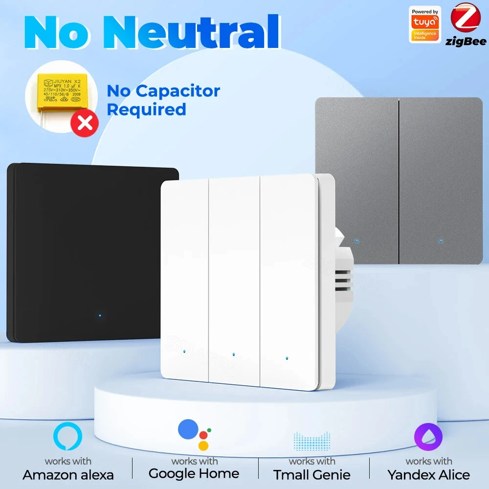 Tuya Zigbe Smart Light Switch Wall Button Switch No Neutral Wire No Capacitor Needed Smart Life APP Voice Remote Control with Alexa Google Home — view 3
