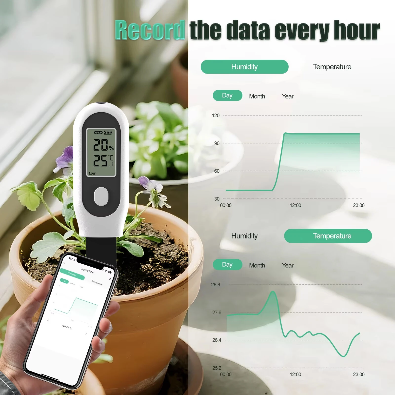 Tuya Zigbe Soil Moisture Sensor 3 in 1 Humidity Temperature Sunlight Meter Screen/APP Control for Plants Pots Garden — view 6