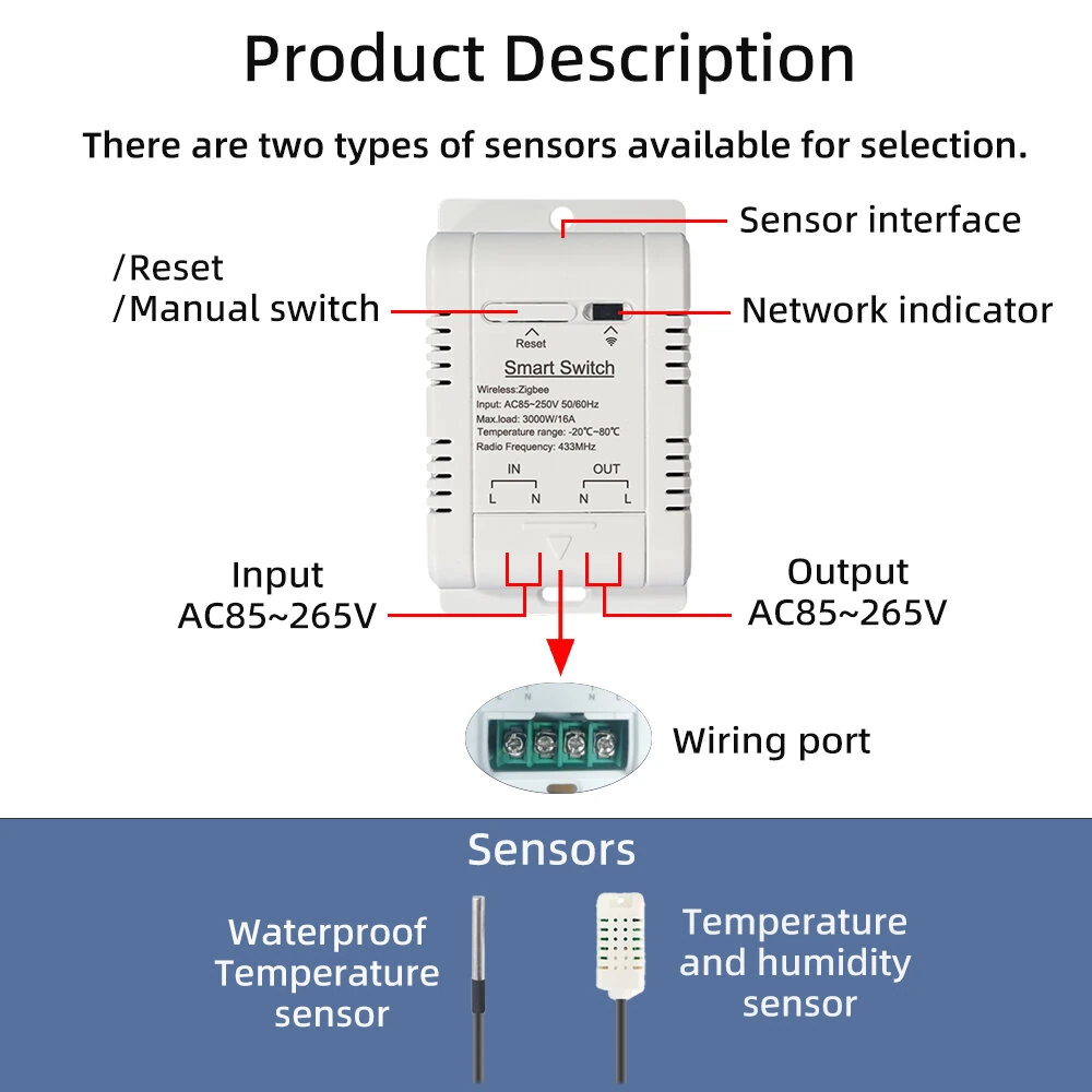 Tuya Zigbe Temperature Humidity Smart Switch 16A 3000W APP Remote Control Voice Control Timer & Schedule for Smart Life & Tuya Smart APP — view 3