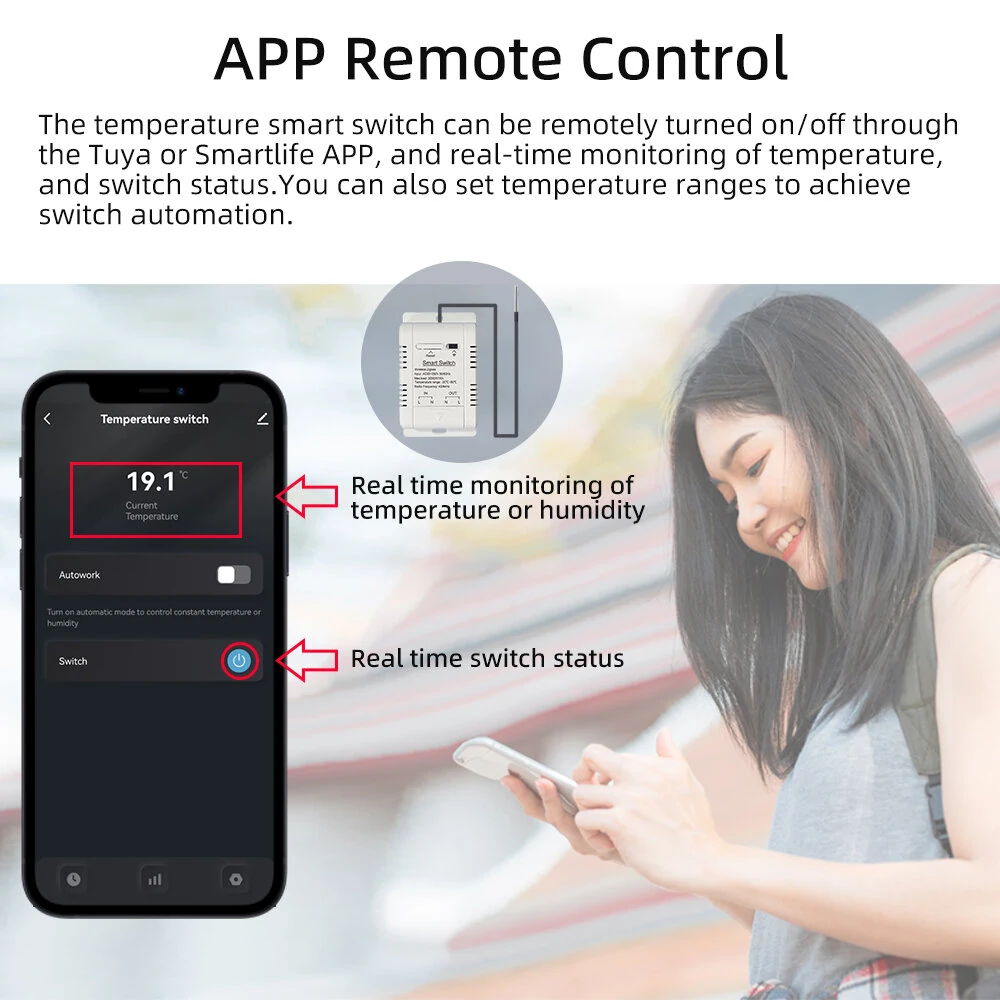 Tuya Zigbe Temperature Humidity Smart Switch 16A 3000W APP Remote Control Voice Control Timer & Schedule for Smart Life & Tuya Smart APP — view 4