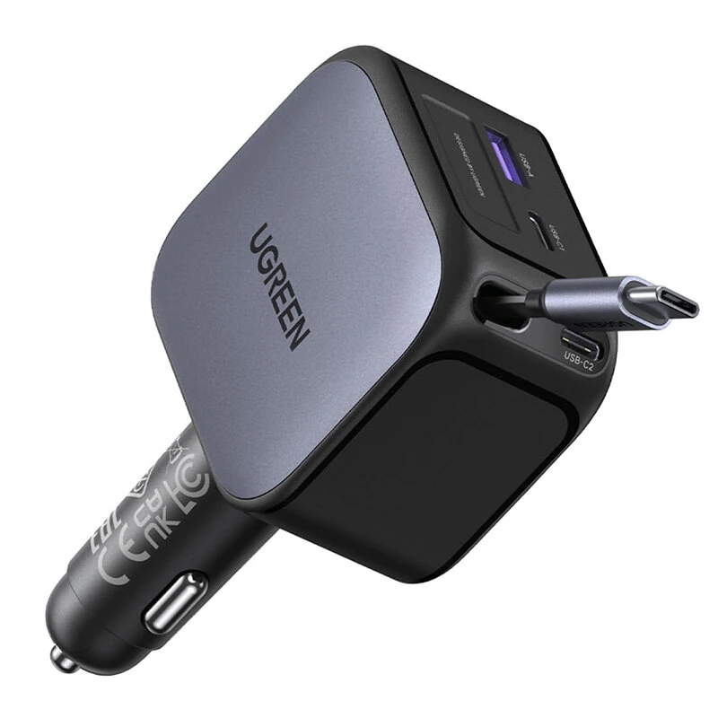 Ugreen 145W 4-Port USB PD Car Charger Adapter with Integrated USB-C Cable 2USB-C+USB-A QC3.0 PD 3.0 QC 3.0 PPS SCP  Fast Charging for iPhone 16 16 Pro 15 14 13 Pro Max for Huawei Pura 80 Ultra for Samsung Galaxy Z Fold7 for XIAOMI — view 2