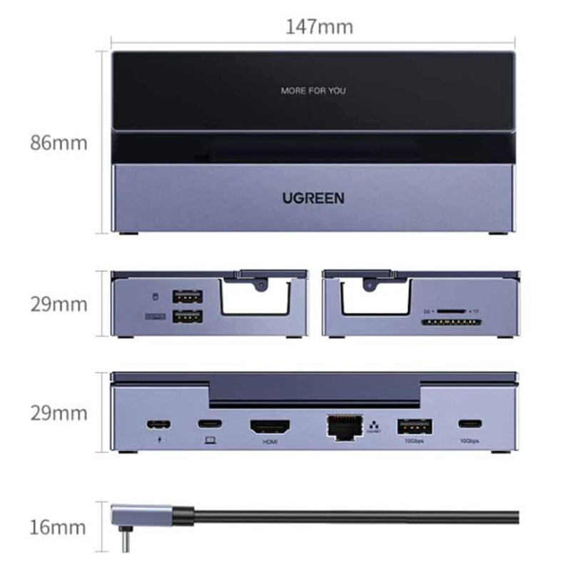 UGREEN CM800 9-in-1 USB-C Gaming Docking Station with 10Gbps USB3.2 / Type-C3.2 / USB2.0*2 / 4K@60Hz HD / P100W / 1000M Ethernet / SD&TF Card Reader Multiports Splitter Adapter for PC Laptop Computer — view 7