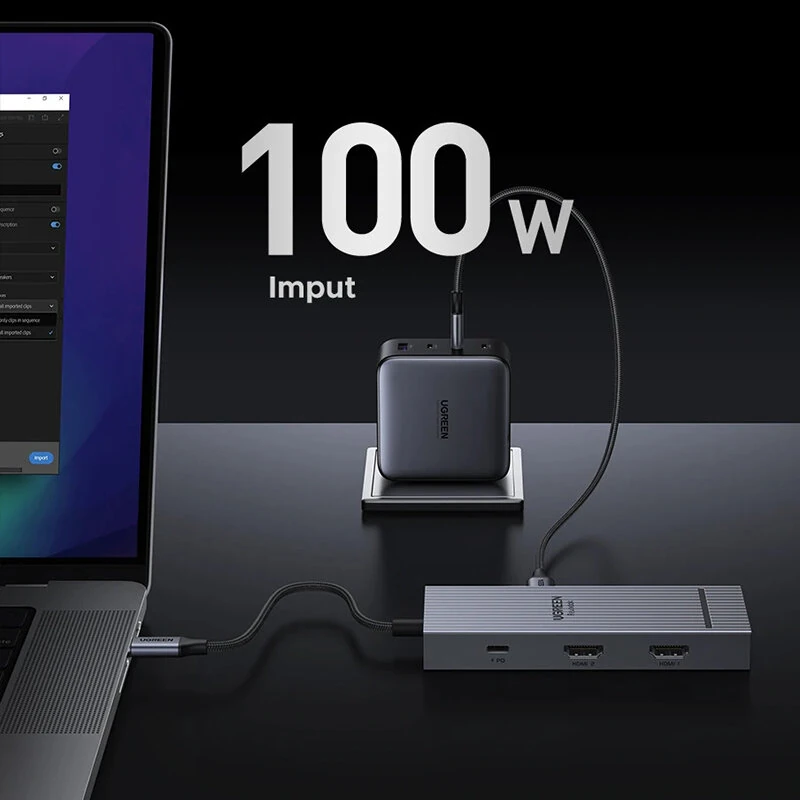 UGREEN CM8880 7-in-1 Type-C Docking Station with 4K60Hz 2HD / 10Gbps USB-A&C Ports PD100W USB HUB for PC Laptop Computer TV — view 6