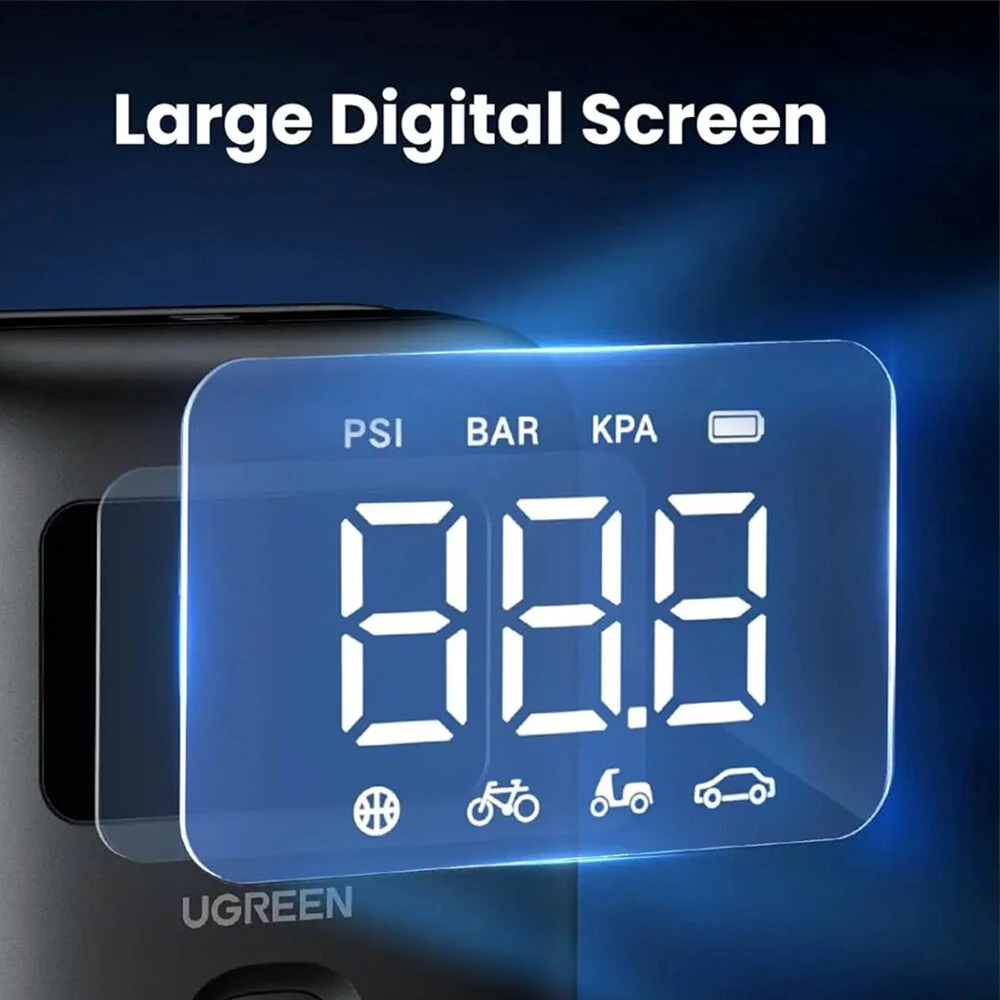 UGREEN Tire Inflator Portable Air Compressor 150PSI Air Pump with Battery LED Light Cordless Tire Pump for Cars Bikes Balls — view 4