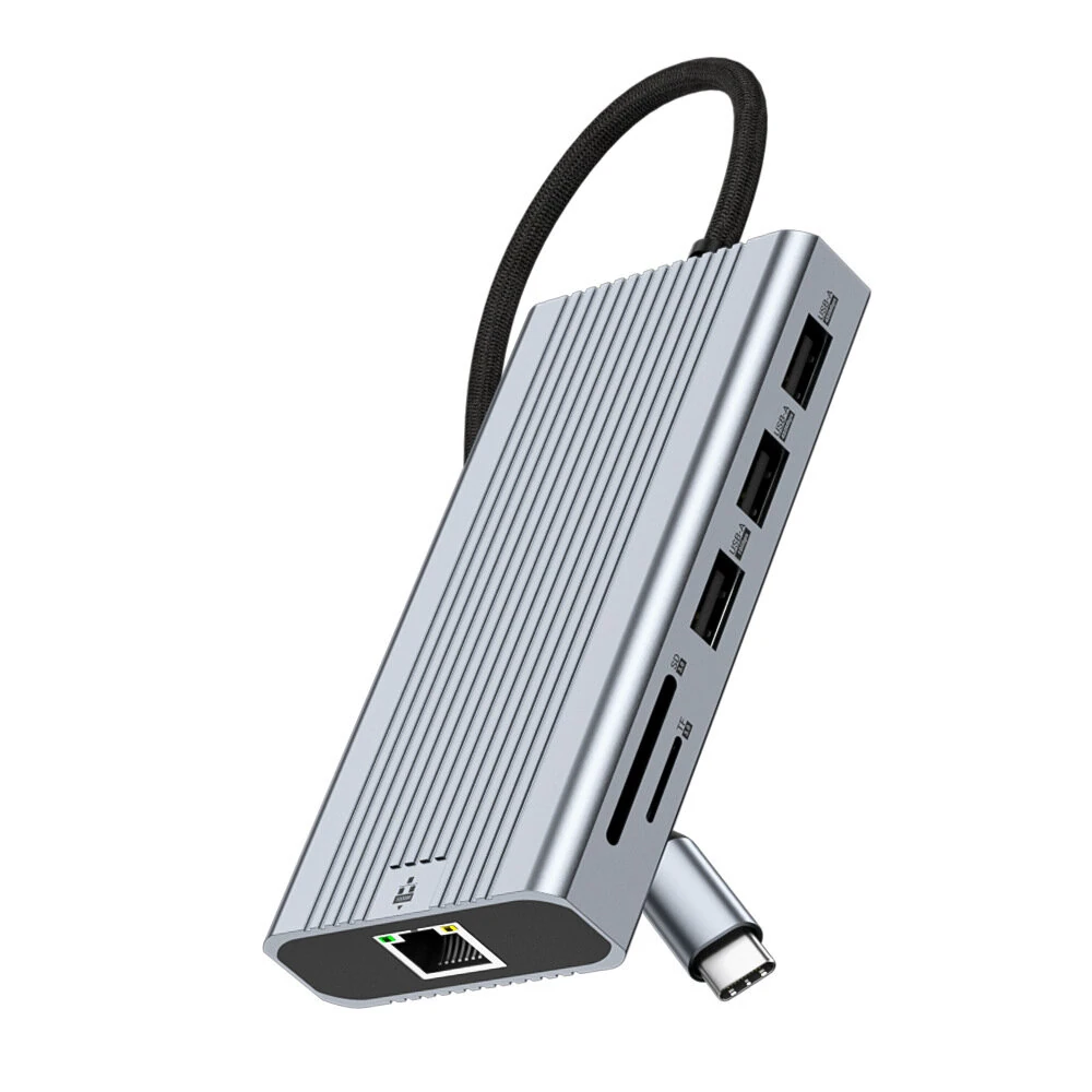 ULT 10-in-1 Type-C Docking Station with USB3.0 USB2.0 4K HD*2 PD100W 1000M RJ45 SD&TF3.0 Multiports Splitter Adapter — ULT