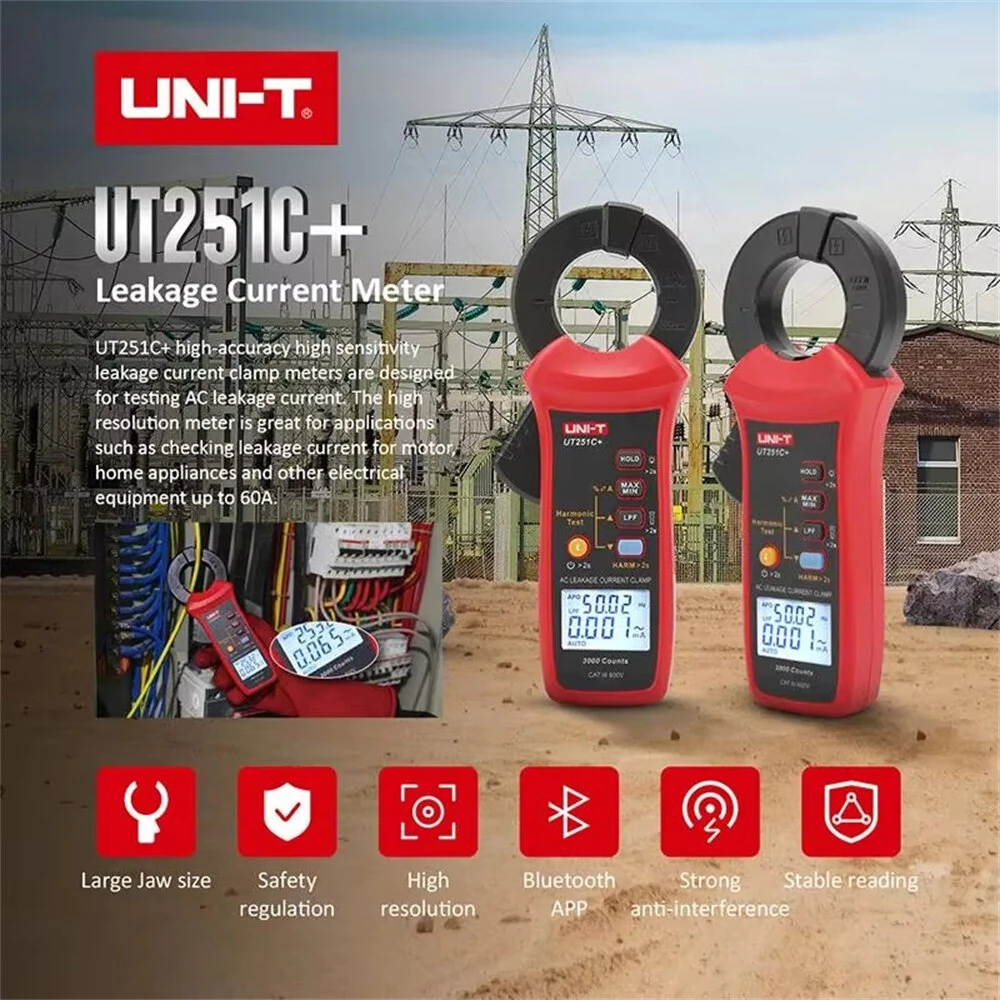 UNI-T UT251C+ Leakage Current Clamp Meter True RMS Bluetooth AC Current Tester 3000 Counts Harmonic Measurement Portable Auto Off — view 3