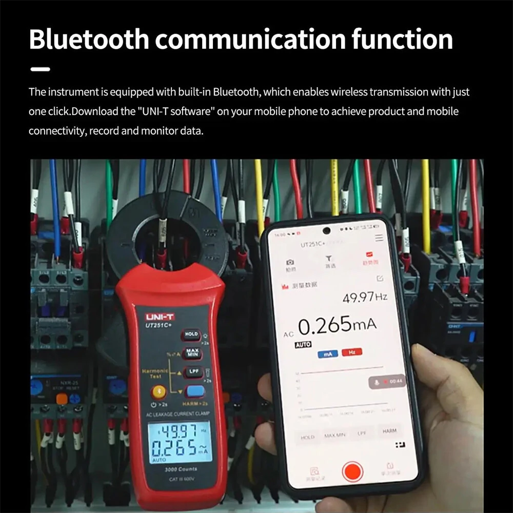 UNI-T UT251C+ Leakage Current Clamp Meter True RMS Bluetooth AC Current Tester 3000 Counts Harmonic Measurement Portable Auto Off — view 4