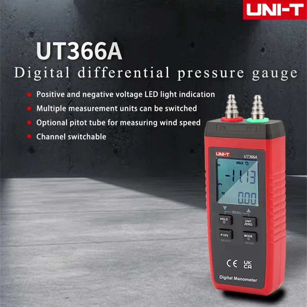 UNI-T UT366A Digital Manometer Pressure Gauge Wind Speed Air Pressure Difference Measurement Compact Energy Saving Multi Unit Display Automatic Shutdown — view 3