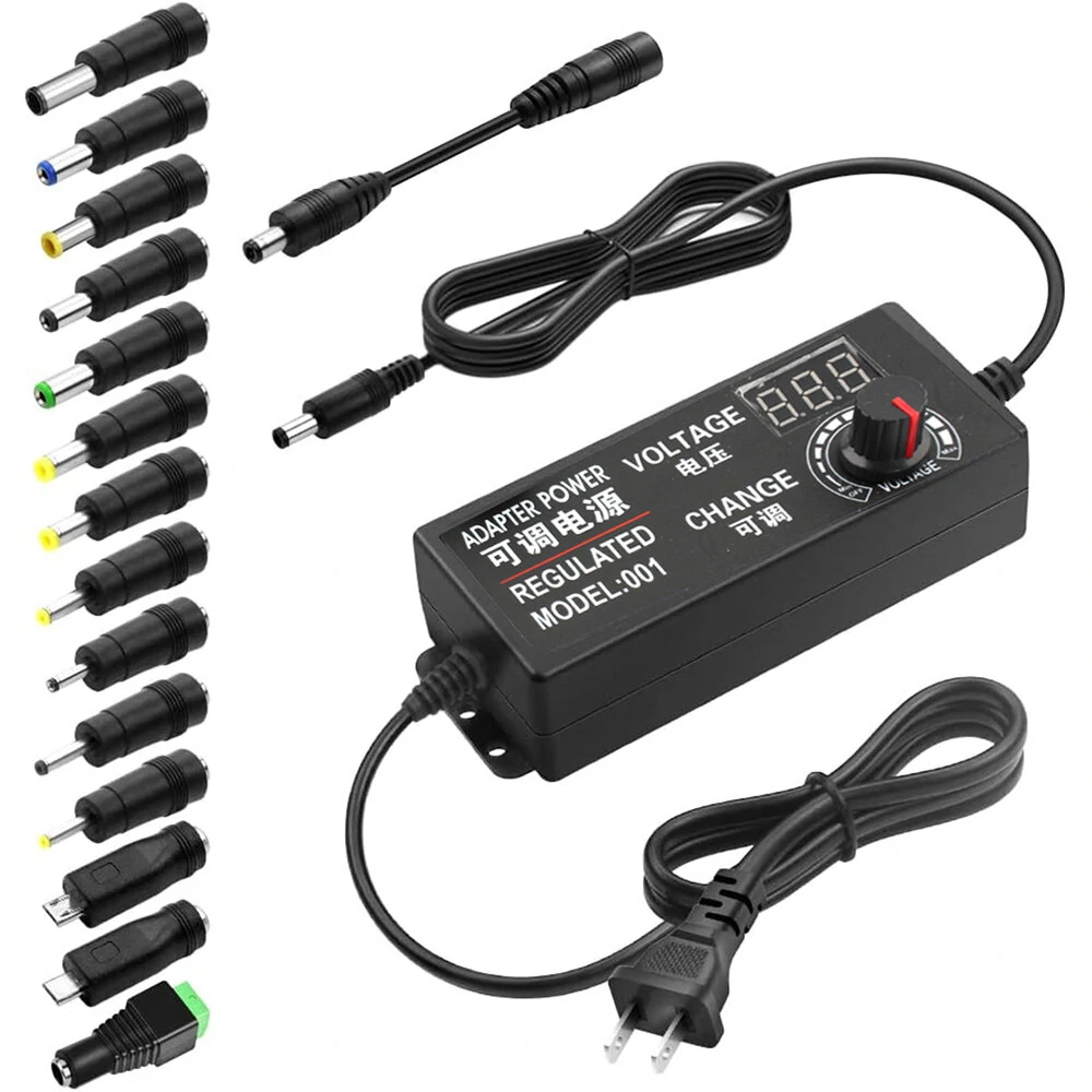Universal AC to DC Adapter 48W Adjustable Voltage 3-24V 3A with LCD Display 14 Tips Polarity Converter Best for Household Electronics Top Rated Power Supply — Pricio