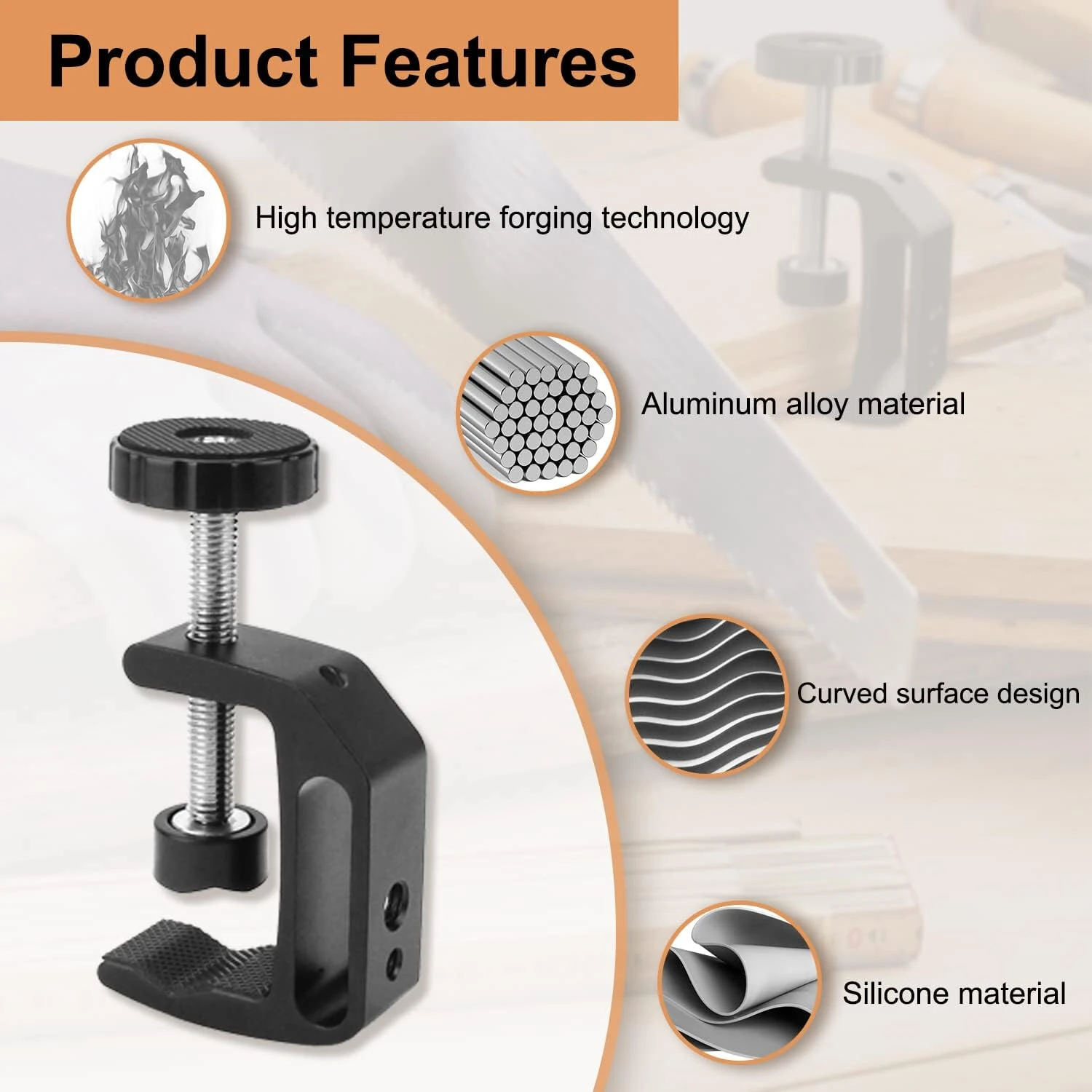 Universal C Clamp Adjustable Black Aluminum Alloy 1/4 3/8 Thread Hole Anti Slip Design Desk Mount Holder LCD Monitor Camera Accessories — view 3