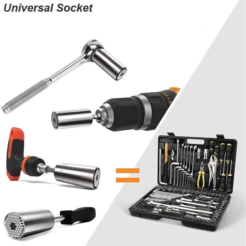 Universal Socket Adapter Set Perfect for Ratchet Wrench and Electric Drill - Adjustable Gadget Features Strong Chrome Steel Material Fits Standard 1/4"-3/4" Metric 7mm-19mm Nuts Ideal Gift for Handy Men — view 7