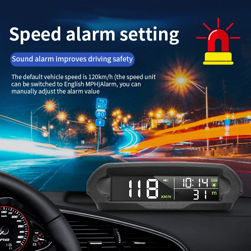 Universal Solar Power Digital GPS Car Speedometer Wireless HUD Display Mph KM/H Speedometer Time Speed Alarm Temperature Altitude — view 7