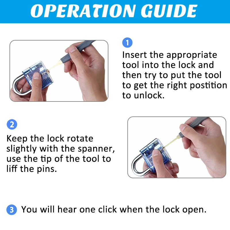 Unlocking Lock Picks Set Key Extractor Tool Locksmith Practice Padlock Skill Transparent — view 10