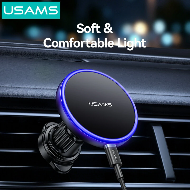 USAMS CD277 15W Magnetic Wireless Charger Car Phone Holder Fast Wireless Charging Bracket Car Air Vent Compatibility for Smart Phones for iPhone 17 17Pro 16 Pro Max 15 14 for Xiaomi 17pro for Huawei Mate XTs for OPPO — view 6