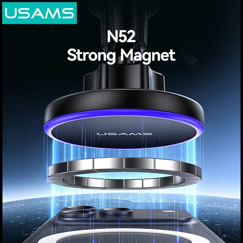 USAMS CD277 15W Magnetic Wireless Charger Car Phone Holder Fast Wireless Charging Bracket Car Air Vent Compatibility for Smart Phones for iPhone 17 17Pro 16 Pro Max 15 14 for Xiaomi 17pro for Huawei Mate XTs for OPPO — view 8