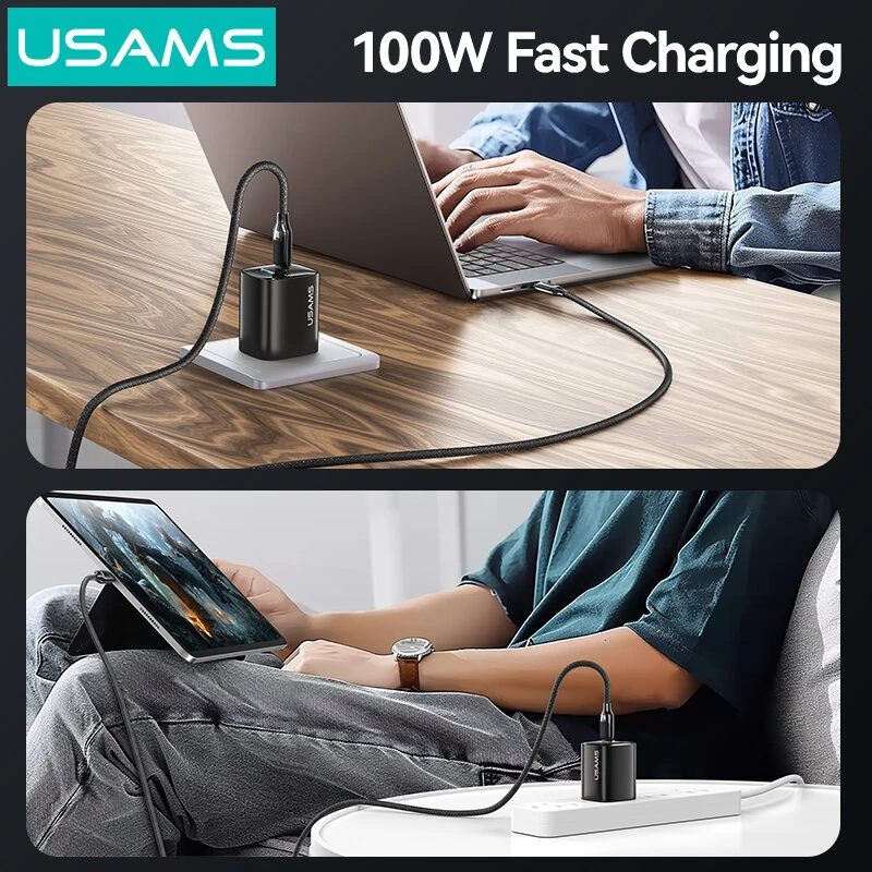 USAMS SJ742 100W Type-C to Type-C Digital Display Cable PD Fast Charging Data Transmission Thickened Copper Core Line 1.2M Long for iPhone 16 16 Pro 15 Pro Max for Samsung Galaxy Z Flip6 for Xiaomi MIX Fold4 — view 6