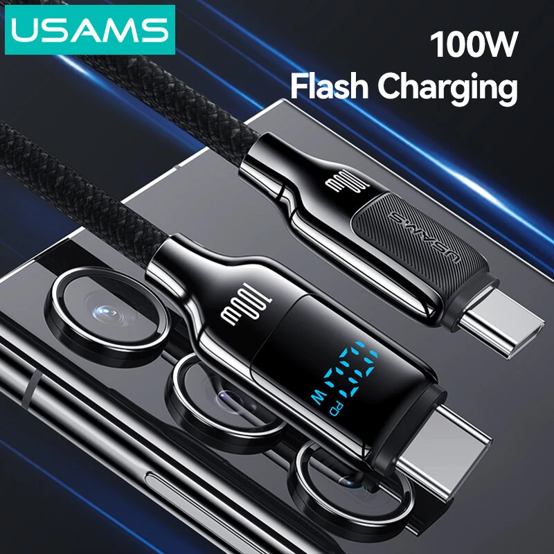 USAMS SJ742 100W Type-C to Type-C Digital Display Cable PD Fast Charging Data Transmission Thickened Copper Core Line 1.2M Long for iPhone 16 16 Pro 15 Pro Max for Samsung Galaxy Z Flip6 for Xiaomi MIX Fold4 — view 7